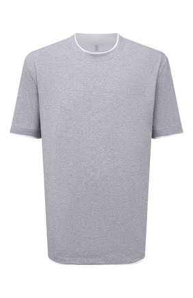 Мужская хлопковая футболка BRUNELLO CUCINELLI светло-серого цвета, арт. M0T71742WW | Фото 1 (Длина (для топов): Удлиненные; Рукава: Короткие; Материал внешний: Хлопок; Стили: Кэжуэл; Big sizes: Big Sizes)
