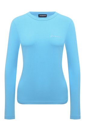 Женская хлопковый лонгслив JACQUEMUS бирюзового цвета по цене 13700 руб., арт. 211JS002-2160 | Фото 1 Женская хлопковый лонгслив JACQUEMUS бирюзового цвета, арт. 211JS002-2160 | Фото 1 (Длина (для топов): Стандартные; Рукава: Длинные; Материал внешний: Хлопок; Женское Кросс-КТ: Лонгслив-одежда; Принт: Без принта; Стили: Кэжуэл)