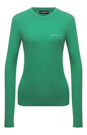 Женская хлопковый лонгслив JACQUEMUS зеленого цвета по цене 13700 руб., арт. 211JS002-2160 | Фото 1 Женская хлопковый лонгслив JACQUEMUS зеленого цвета, арт. 211JS002-2160 | Фото 1 (Материал внешний: Хлопок; Длина (для топов): Стандартные; Рукава: Длинные; Женское Кросс-КТ: Лонгслив-одежда; Принт: Без принта; Стили: Кэжуэл)