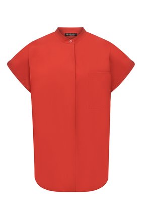 Женская хлопковая рубашка LORO PIANA красного цвета, арт. FAM0971 | Фото 1 (Рукава: Короткие; Материал внешний: Хлопок; Длина (для топов): Стандартные; Женское Кросс-КТ: Рубашка-одежда; Принт: Без принта; Стили: Кэжуэл)