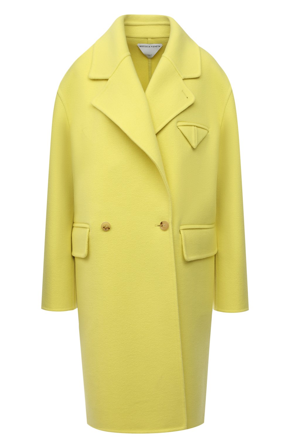 Женское кашемировое пальто BOTTEGA VENETA желтого цвета, арт. 689344/VF3W0 | Фото 1 (Материал внешний: Шерсть, Кашемир; Рукава: Длинные; Длина (верхняя одежда): До колена; 1-2-бортные: Однобортные; Стили: Кэжуэл)