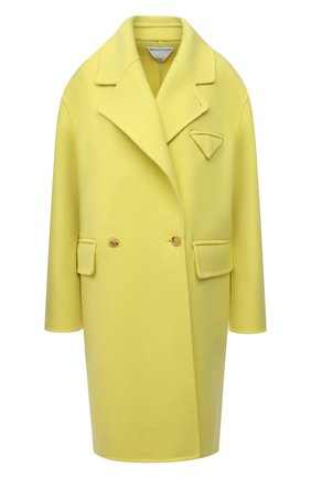 Женское кашемировое пальто BOTTEGA VENETA желтого цвета, арт. 689344/VF3W0 | Фото 1 (Материал внешний: Кашемир, Шерсть; Длина (верхняя одежда): До колена; Рукава: Длинные; 1-2-бортные: Однобортные; Стили: Кэжуэл)