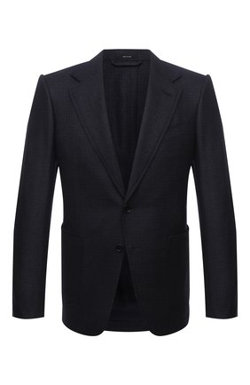 Мужской шерстяной пиджак TOM FORD темно-синего цвета по цене 415500 руб., арт. 322R61/10SP40 | Фото 1 Мужской шерстяной пиджак TOM FORD темно-синего цвета, арт. 322R61/10SP40 | Фото 1 (Материал подклада: Шелк, Купро; Длина (для топов): Стандартные; Материал внешний: Шерсть; Рукава: Длинные; Случай: Формальный; Стили: Классический; 1-2-бортные: Однобортные; Пиджаки М: Приталенный)