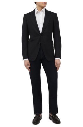 Мужской шерстяной пиджак TOM FORD темно-синего цвета по цене 415500 руб., арт. 322R61/10SP40 | Фото 2 Мужской шерстяной пиджак TOM FORD темно-синего цвета, арт. 322R61/10SP40 | Фото 2 (Материал подклада: Шелк, Купро; Длина (для топов): Стандартные; Материал внешний: Шерсть; Рукава: Длинные; Случай: Формальный; Стили: Классический; 1-2-бортные: Однобортные; Пиджаки М: Приталенный)