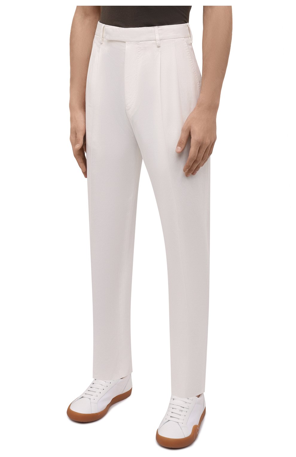 Мужские хлопковые брюки ERMENEGILDO ZEGNA белого цвета, арт. UWI17/TP30 | Фото 3 (Длина (брюки, джинсы): Стандартные; Случай: Повседневный; Материал внешний: Хлопок; Стили: Кэжуэл)