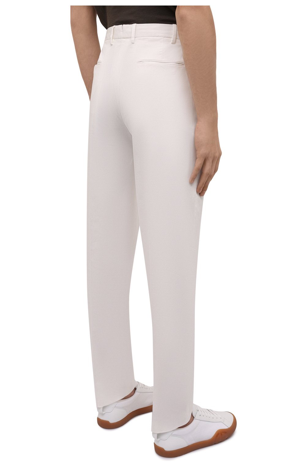 Мужские хлопковые брюки ERMENEGILDO ZEGNA белого цвета, арт. UWI17/TP30 | Фото 4 (Длина (брюки, джинсы): Стандартные; Случай: Повседневный; Материал внешний: Хлопок; Стили: Кэжуэл)