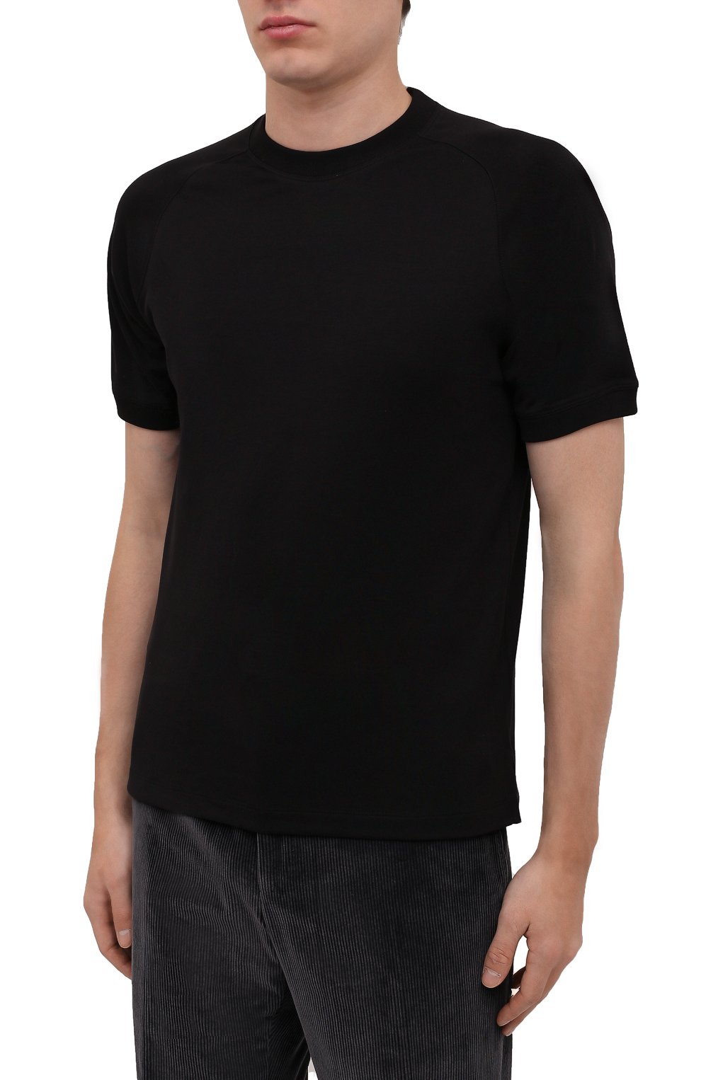 Мужская хлопковая футболка ERMENEGILDO ZEGNA черного цвета, арт. UZ390/706 | Фото 3 (Принт: Без принта; Рукава: Короткие; Длина (для топов): Стандартные; Материал внешний: Хлопок; Стили: Кэжуэл)