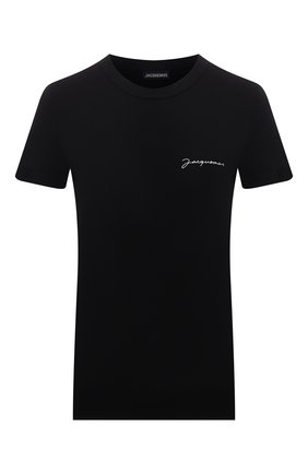 Женская хлопковая футболка JACQUEMUS черного цвета по цене 10950 руб., арт. 211JS003-2160 | Фото 1 Женская хлопковая футболка JACQUEMUS черного цвета, арт. 211JS003-2160 | Фото 1 (Рукава: Короткие; Длина (для топов): Стандартные; Материал внешний: Хлопок; Стили: Спорт-шик; Принт: Без принта; Женское Кросс-КТ: Футболка-одежда)