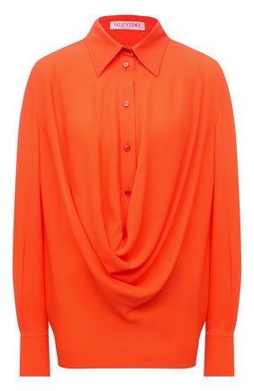Женская шелковая блузка VALENTINO оранжевого цвета, арт. XB3AE6D51MH | Фото 1 (Длина (для топов): Стандартные; Материал внешний: Шелк; Рукава: Длинные; Стили: Романтичный; Принт: Без принта; Женское Кросс-КТ: Блуза-одежда)