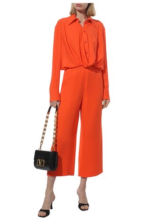 Женская шелковая блузка VALENTINO оранжевого цвета, арт. XB3AE6D51MH | Фото 2 (Длина (для топов): Стандартные; Материал внешний: Шелк; Рукава: Длинные; Стили: Романтичный; Принт: Без принта; Женское Кросс-КТ: Блуза-одежда)