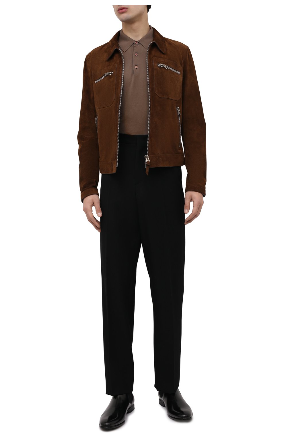 Мужская замшевая куртка TOM FORD темно-коричневого цвета, арт. BZ440/TFL855 | Фото 2 (Кросс-КТ: Куртка; Материал внешний: Замша, Натуральная кожа; Рукава: Длинные; Мужское Кросс-КТ: Кожа и замша; Длина (верхняя одежда): Короткие; Материал подклада: Купро; Стили: Кэжуэл)