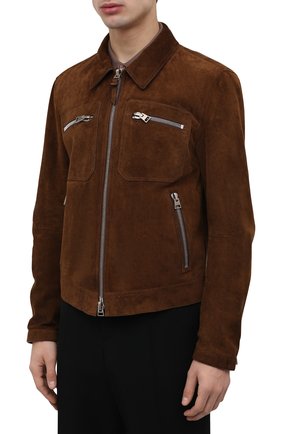 Мужская замшевая куртка TOM FORD темно-коричневого цвета, арт. BZ440/TFL855 | Фото 3 (Кросс-КТ: Куртка; Материал внешний: Замша, Натуральная кожа; Рукава: Длинные; Мужское Кросс-КТ: Кожа и замша; Длина (верхняя одежда): Короткие; Материал подклада: Купро; Стили: Кэжуэл)