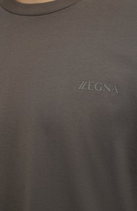 Мужская хлопковая футболка Z ZEGNA хаки цвета, арт. VZ364/ZZ680 | Фото 5 (Принт: Без принта; Рукава: Короткие; Длина (для топов): Стандартные; Стили: Милитари; Материал внешний: Хлопок)