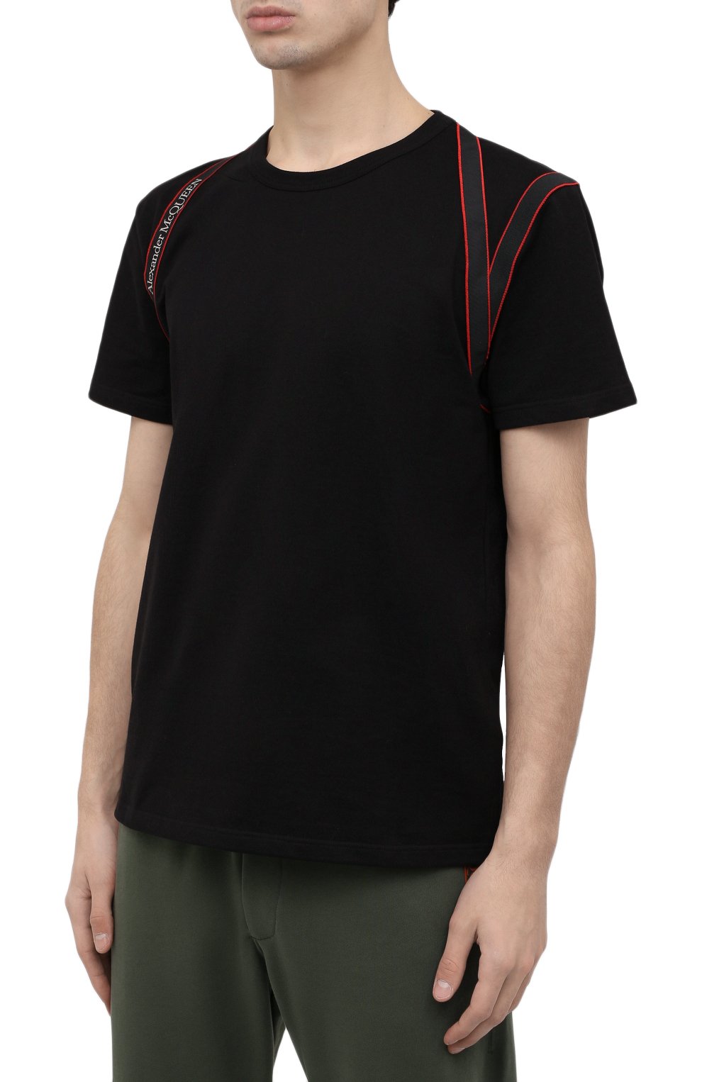 Мужская хлопковая футболка ALEXANDER MCQUEEN черного цвета, арт. 659607/QSX88 | Фото 3 (Принт: Без принта; Рукава: Короткие; Длина (для топов): Стандартные; Материал внешний: Хлопок; Стили: Кэжуэл)