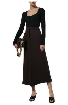 Женская шелковая юбка VALENTINO темно-коричневого цвета, арт. XB3RA4K71MM | Фото 2 (Материал внешний: Шелк; Длина Ж (юбки, платья, шорты): Миди; Женское Кросс-КТ: Юбка-одежда; Стили: Кэжуэл)