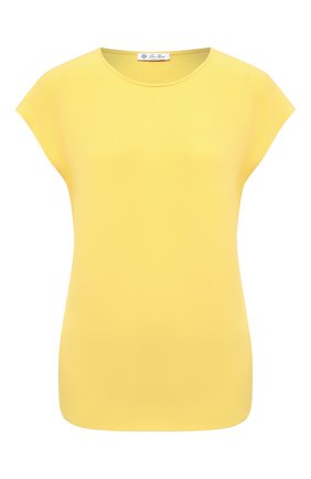 Женский шелковый топ LORO PIANA желтого цвета, арт. FAM1935 | Фото 1 (Рукава: Короткие; Материал внешний: Шелк; Длина (для топов): Стандартные; Стили: Кэжуэл)