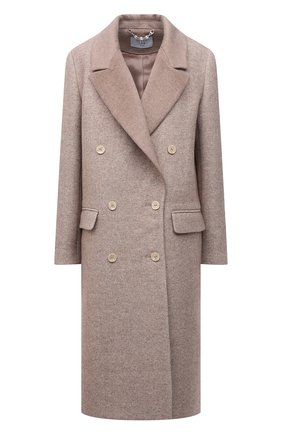 Женское пальто SEVEN LAB бежевого цвета, арт. CPRM 3267 beige | Фото 1 (Рукава: Длинные; Длина (верхняя одежда): До колена; Материал внешний: Шерсть; 1-2-бортные: Двубортные; Стили: Кэжуэл)