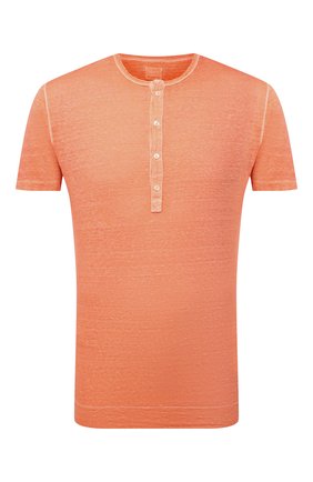 Мужская льняная футболка 120% LINO оранжевого цвета, арт. V0M7672/E908/S00 | Фото 1 (Длина (для топов): Стандартные; Рукава: Короткие; Материал внешний: Лен; Принт: Без принта; Стили: Кэжуэл)