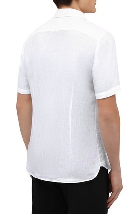 Мужская льняная рубашка 120% LINO белого цвета, арт. V0M19FZ/0115/000 | Фото 4 (Воротник: Кент; Рукава: Короткие; Случай: Повседневный; Длина (для топов): Стандартные; Материал внешний: Лен; Принт: Однотонные; Стили: Кэжуэл)