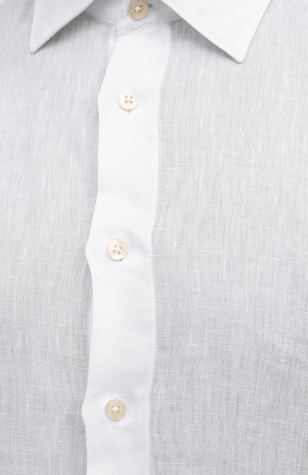 Мужская льняная рубашка 120% LINO белого цвета, арт. V0M19FZ/0115/000 | Фото 5 (Воротник: Кент; Рукава: Короткие; Случай: Повседневный; Длина (для топов): Стандартные; Материал внешний: Лен; Принт: Однотонные; Стили: Кэжуэл)