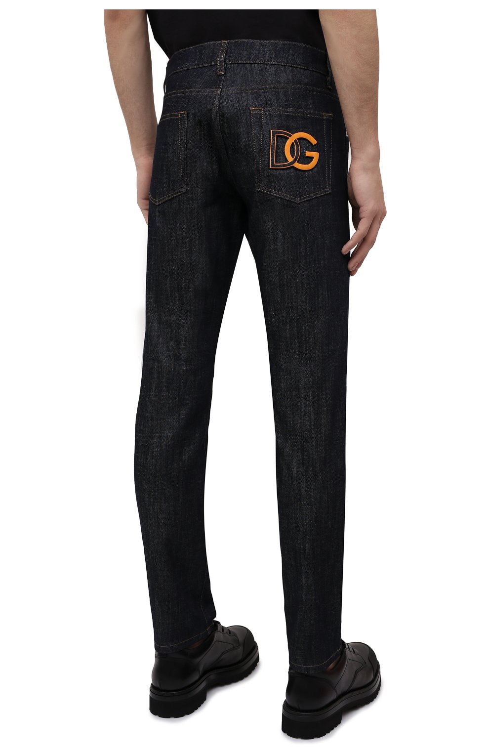 Мужские джинсы DOLCE & GABBANA темно-синего цвета, арт. GY07CZ/G8ED5 | Фото 4 (Силуэт М (брюки): Прямые; Кросс-КТ: Деним; Длина (брюки, джинсы): Стандартные; Материал внешний: Хлопок, Деним; Стили: Кэжуэл)