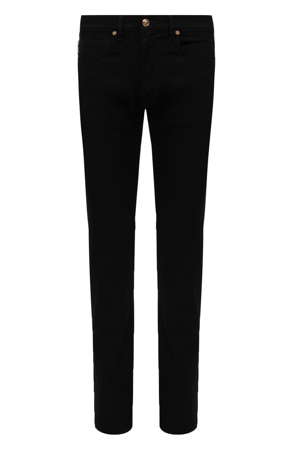 Мужские джинсы VERSACE черного цвета, арт. A86452/1A03069 | Фото 1 (Силуэт М (брюки): Прямые; Кросс-КТ: Деним; Длина (брюки, джинсы): Стандартные; Материал внешний: Хлопок, Деним; Стили: Кэжуэл)