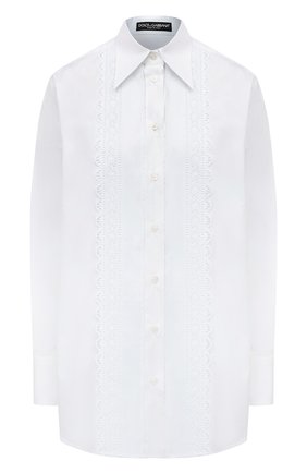 Женская хлопковая рубашка DOLCE & GABBANA белого цвета, арт. F5N83T/FU5T9 | Фото 1 (Длина (для топов): Удлиненные; Материал внешний: Хлопок; Рукава: Длинные; Стили: Романтичный; Женское Кросс-КТ: Рубашка-одежда; Региональные ограничения белый список (Axapta Mercury): RU)