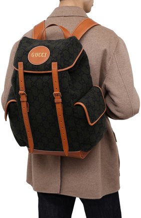 Мужской комбинированный рюкзак GUCCI темно-зеленого цвета, арт. 681246/2K3CT | Фото 2 (Материал: Текстиль; Размер: large; Региональные ограничения белый список (Axapta Mercury): RU; Стили: Кэжуэл)
