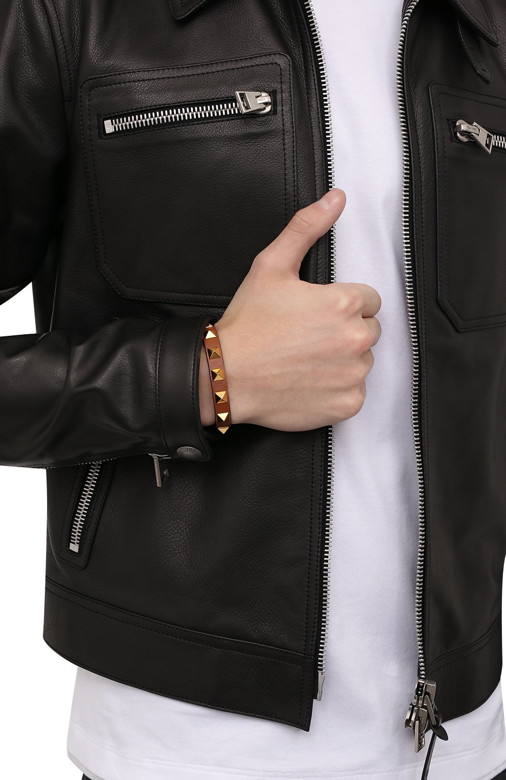 Мужской кожаный браслет VALENTINO коричневого цвета, арт. XY2J0801LKT | Фото 2 (Материал: Натуральная кожа)