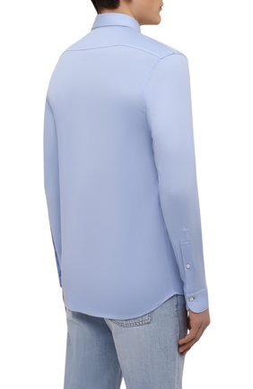 Мужская хлопковая рубашка VAN LAACK голубого цвета, арт. M-PER-LSF/180031 | Фото 4 (Манжеты: На пуговицах; Рукава: Длинные; Воротник: Акула; Случай: Повседневный; Длина (для топов): Стандартные; Рубашки М: Slim Fit; Материал внешний: Хлопок; Принт: Однотонные; Стили: Кэжуэл)
