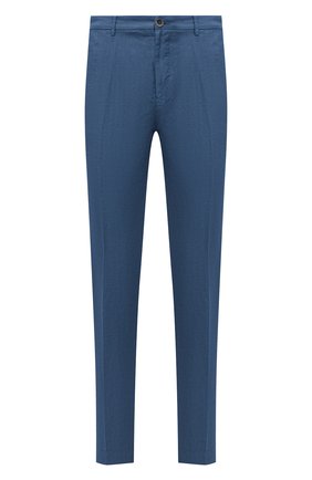 Мужские льняные брюки 120% LINO синего цвета, арт. V0M2411/0253/000 | Фото 1 (Материал внешний: Лен; Длина (брюки, джинсы): Стандартные; Случай: Повседневный; Стили: Кэжуэл; Силуэт М (брюки): Чиносы)