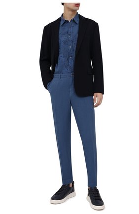 Мужские льняные брюки 120% LINO синего цвета, арт. V0M2411/0253/000 | Фото 2 (Материал внешний: Лен; Длина (брюки, джинсы): Стандартные; Случай: Повседневный; Стили: Кэжуэл; Силуэт М (брюки): Чиносы)