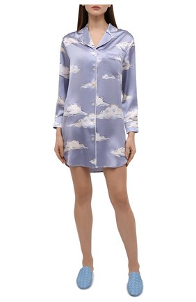 Женская шелковая сорочка OLIVIA VON HALLE светло-голубого цвета, арт. PS2240 | Фото 2 (Длина Ж (юбки, платья, шорты): Мини; Рукава: Длинные; Материал внешний: Шелк)