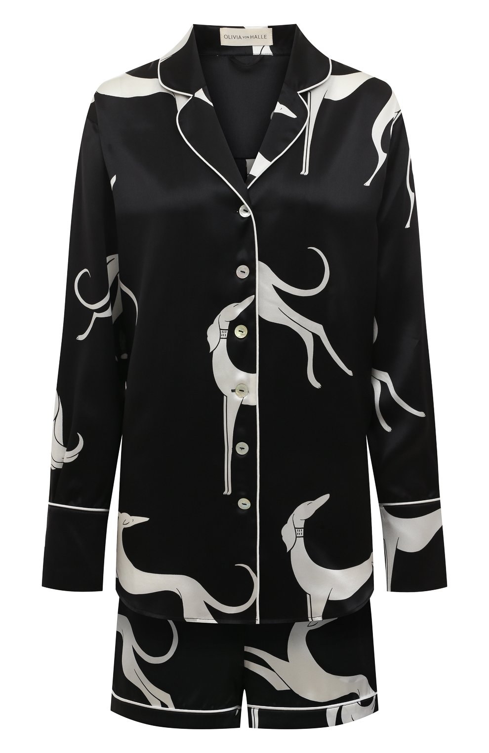 Женская шелковая пижама OLIVIA VON HALLE черного цвета, арт. PS2223 | Фото 1 (Материал внешний: Шелк; Рукава: Длинные; Длина Ж (юбки, платья, шорты): Мини; Длина (для топов): Стандартные)