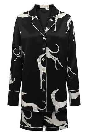 Женская шелковая пижама OLIVIA VON HALLE черного цвета, арт. PS2223 | Фото 1 (Материал внешний: Шелк; Длина (для топов): Стандартные; Рукава: Длинные; Длина Ж (юбки, платья, шорты): Мини)