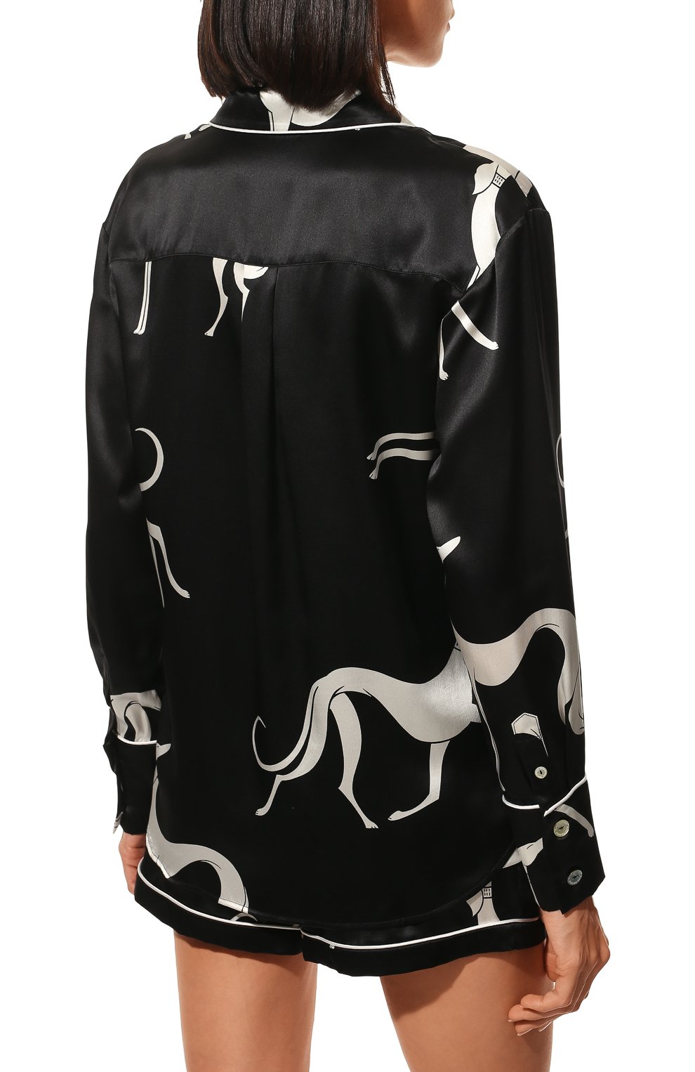Женская шелковая пижама OLIVIA VON HALLE черного цвета, арт. PS2223 | Фото 4 (Материал внешний: Шелк; Рукава: Длинные; Длина Ж (юбки, платья, шорты): Мини; Длина (для топов): Стандартные)