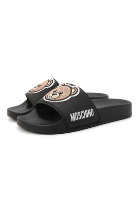 Детский шлепанцы MOSCHINO черного цвета по цене 13250 руб., арт. 70268/PVC/29-35 | Фото 1 Детский шлепанцы MOSCHINO черного цвета, арт. 70268/PVC/29-35 | Фото 1 (Материал внутренний: Текстиль; Материал внешний: Резина, Пластик)
