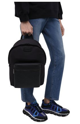 Мужской комбинированный рюкзак hoodie ERMENEGILDO ZEGNA темно-синего цвета, арт. C1799P-LHGPT | Фото 2 (Материал: Натуральная кожа, Текстиль; Размер: large)