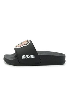 Детский шлепанцы MOSCHINO черного цвета по цене 11950 руб., арт. 70268/PVC/18-28 | Фото 2 Детский шлепанцы MOSCHINO черного цвета, арт. 70268/PVC/18-28 | Фото 2 (Материал внутренний: Текстиль; Материал внешний: Резина, Пластик)