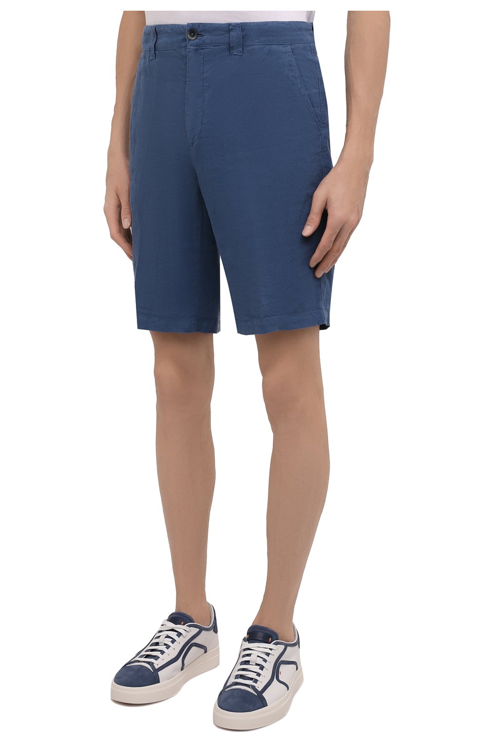 Мужские льняные шорты 120% LINO синего цвета, арт. V0M2137/0253/000 | Фото 3 (Длина Шорты М: До колена; Принт: Без принта; Случай: Формальный; Материал внешний: Лен; Стили: Кэжуэл)