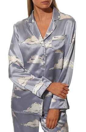 Женская шелковая пижама OLIVIA VON HALLE светло-голубого цвета, арт. PS2208 | Фото 3 (Материал внешний: Шелк; Рукава: Длинные; Длина Ж (юбки, платья, шорты): Мини; Длина (брюки, джинсы): Стандартные; Длина (для топов): Стандартные)