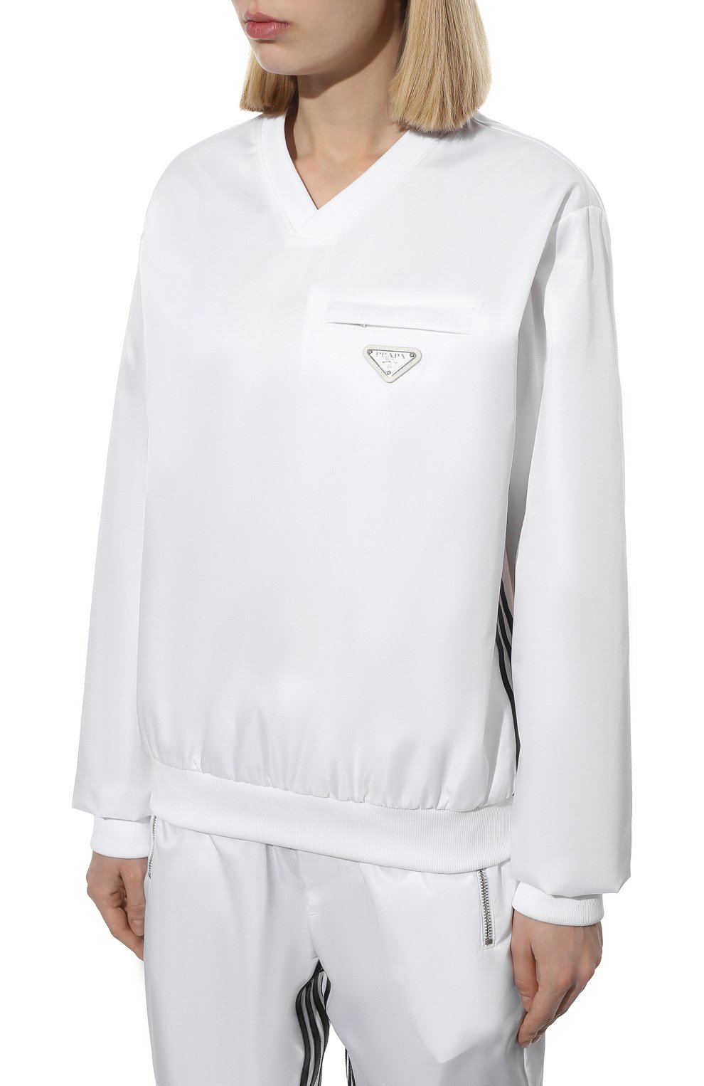 Мужские свитшот adidas for prada re-nylon PRADA белого цвета, арт. UJL206-1WQ8-F0AA1-212 | Фото 3 (Материал внешний: Синтетический материал)