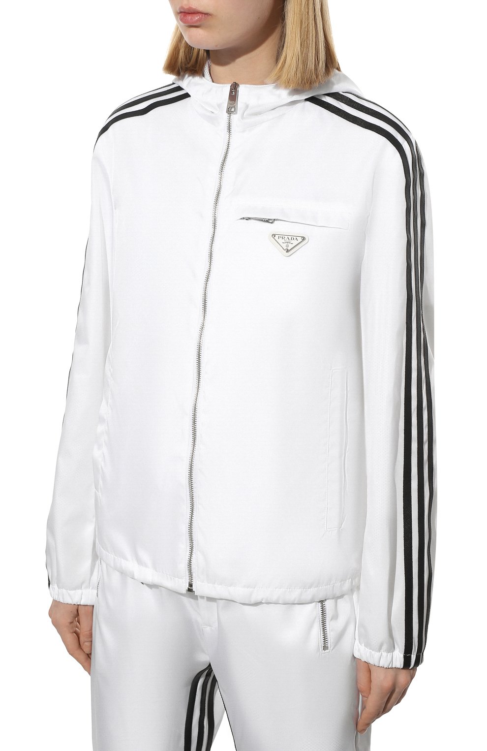 Мужского куртка adidas for prada re-nylon PRADA белого цвета, арт. SGB964-1WQ8-F0AA1-212 | Фото 3 (Кросс-КТ: Куртка, Ветровка; Материал внешний: Синтетический материал; Стили: Спорт-шик)