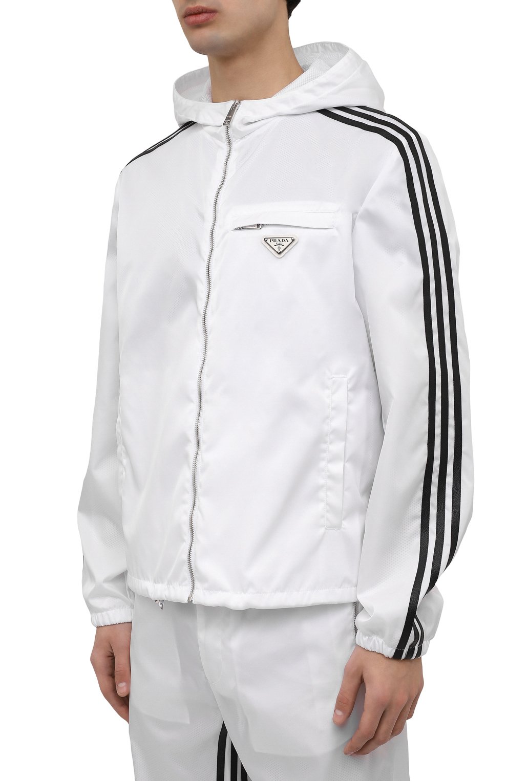 Мужского куртка adidas for prada re-nylon PRADA белого цвета, арт. SGB964-1WQ8-F0AA1-212 | Фото 6 (Кросс-КТ: Куртка, Ветровка; Материал внешний: Синтетический материал; Стили: Спорт-шик)