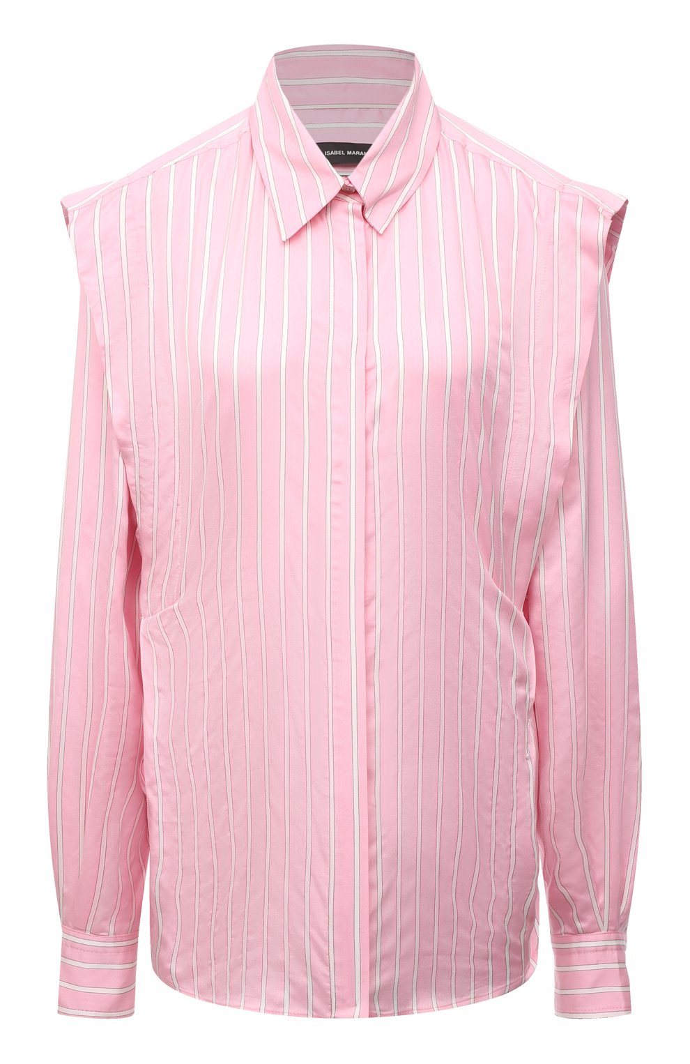 Женская рубашка ISABEL MARANT светло-розового цвета, арт. CH0791-22P024I/S0TALKI | Фото 1 (Материал внешний: Купро, Шелк, Растительное волокно; Рукава: Длинные; Принт: Полоска, С принтом; Женское Кросс-КТ: Рубашка-одежда; Длина (для топов): Удлиненные; Стили: Кэжуэл)