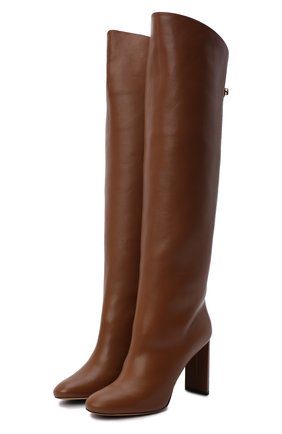 Женские кожаные ботфорты SKORPIOS коричневого цвета, арт. Q1W8013-0013 | Фото 1 (Высота голенища: Высокие; Материал внутренний: Натуральная кожа; Каблук высота: Высокий; Материал внешний: Кожа; Подошва: Плоская; Каблук тип: Устойчивый)