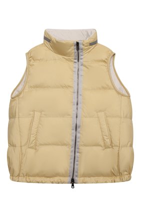 Детский пуховый жилет BRUNELLO CUCINELLI желтого цвета по цене 64050 руб., арт. BH504J014B | Фото 1 Детский пуховый жилет BRUNELLO CUCINELLI желтого цвета, арт. BH504J014B | Фото 1 (Рукава: Короткие; Материал утеплителя: Пух и перо; Материал подклада: Синтетический материал; Материал внешний: Синтетический материал; Девочки Кросс-КТ: Верхняя одежда)