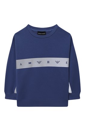 Детский хлопковый свитшот EMPORIO ARMANI синего цвета по цене 18850 руб., арт. 3L4MJ1/3J48Z | Фото 1 Детский хлопковый свитшот EMPORIO ARMANI синего цвета, арт. 3L4MJ1/3J48Z | Фото 1 (Материал внешний: Хлопок; Рукава: Длинные; Мальчики Кросс-КТ: Свитшот-одежда; Ростовка одежда: 10 - 11 лет | 140 - 146см, 13 - 15 лет | 158 см, 16 лет | 164 см, 4 года | 104 см, 5 лет | 110 см, 6 лет | 116 см, 7 лет | 122 см, 8 лет | 128 см)