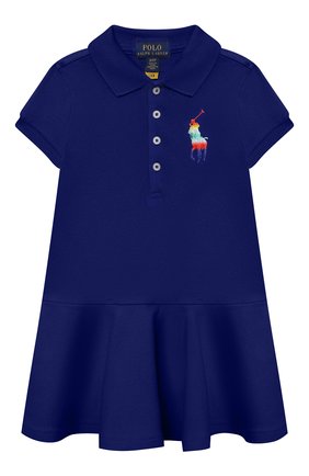 Детское хлопковое платье RALPH LAUREN синего цвета, арт. 312856371 | Фото 1 (Материал внешний: Хлопок; Рукава: Короткие)