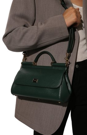 Женская сумка sicily DOLCE & GABBANA темно-зеленого цвета, арт. BB7117/A1001 | Фото 2 (Ремень/цепочка: На ремешке; Материал: Натуральная кожа; Размер: medium; Сумки-технические: Сумки top-handle)